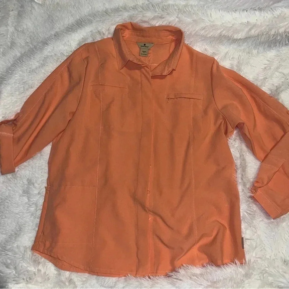 Womens Woolrich Button Up Top Size Extra Large Coral / Orange Color Lightweight - Picture 2 of 11